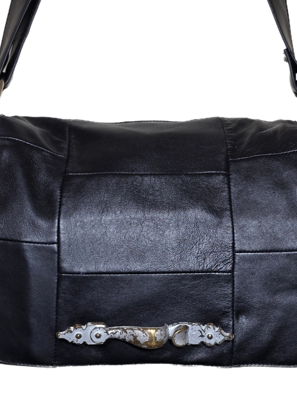 Custom Hardware Y2K Genuine Leather Patchwork Shoulder Bag Black Vintage Moto